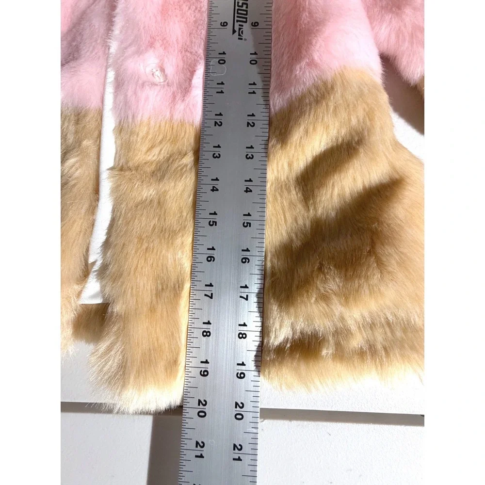 Janie and Jack Kids Pink Tan Cream‎ Colorblock Faux Fur Coat Jacket Size 3-4